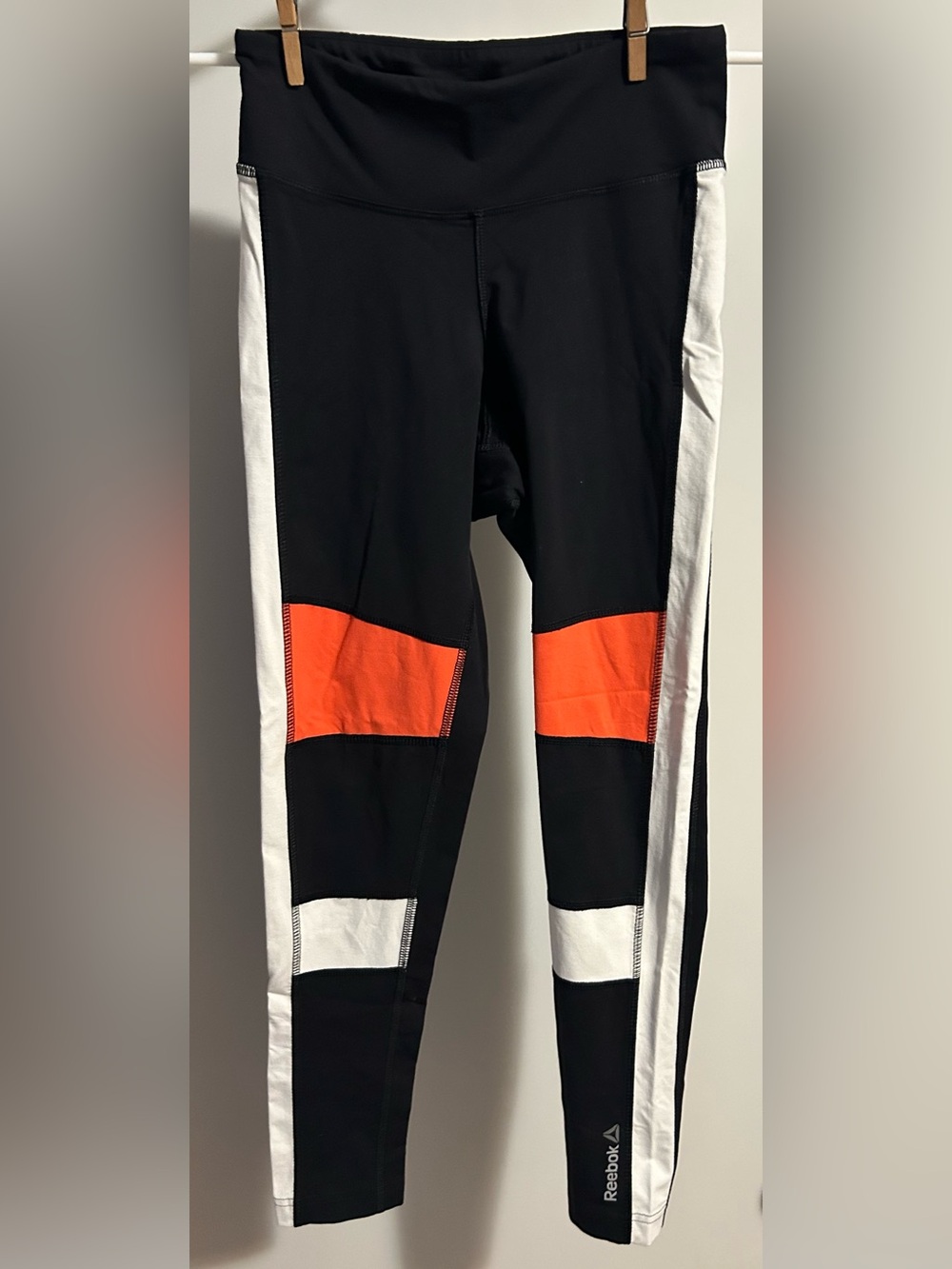 Reebok Black Sweatpants with White Side Stripes & Orange Knee Panels